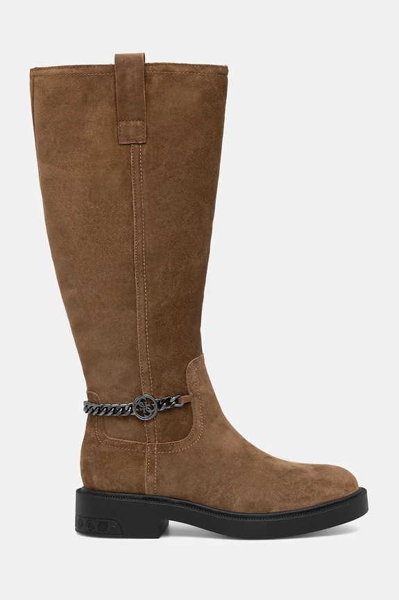 Guess cizme din piele întoarsă FYONAL2 FLFYN2.LEA11.BROWN maro AW25