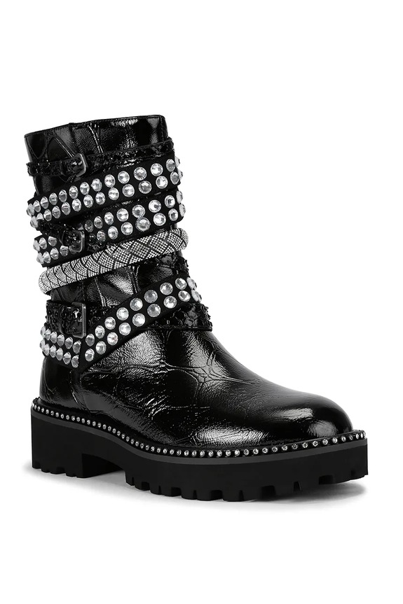 Kurt Geiger London stivaletti alla caviglia in pelle Multi Strap Flat Boot 4994309419 nero AW25