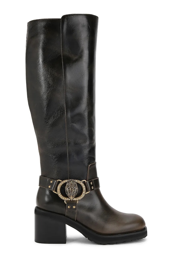 Usnjeni elegantni škornji Kurt Geiger London Chelsea Mid Knee Biker Neizolirana rjava 5028935189