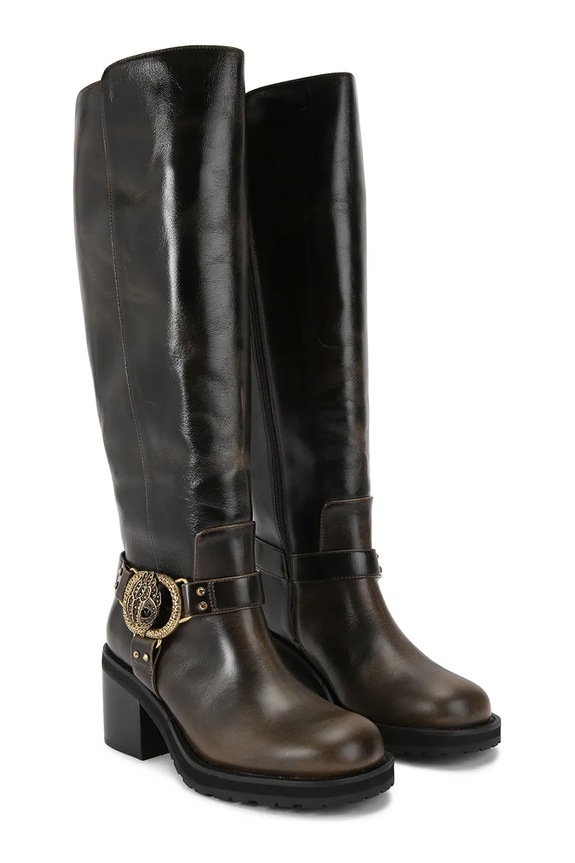 Usnjeni elegantni škornji Kurt Geiger London Chelsea Mid Knee Biker 5028935189 rjava AW25