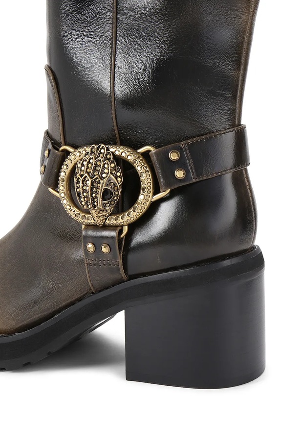 Usnjeni elegantni škornji Kurt Geiger London Chelsea Mid Knee Biker rjava 5028935189