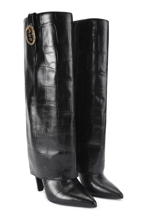 Kožené čižmy Kurt Geiger London Fold Over Tall Boot 5022300419 čierna AW25