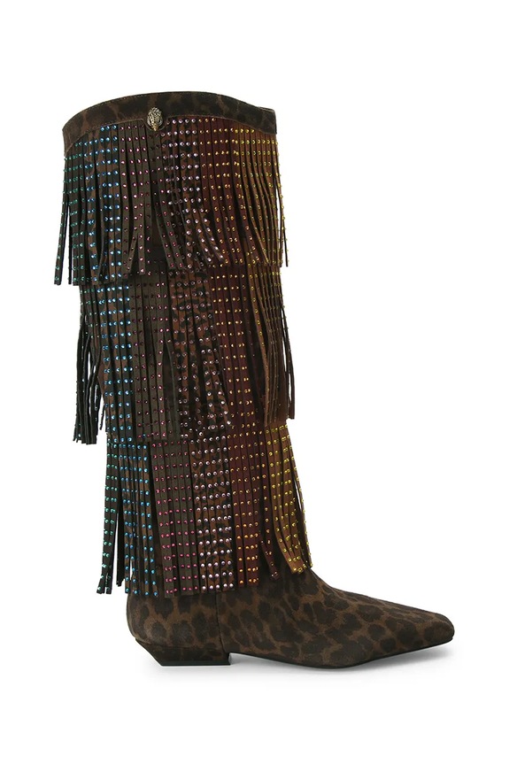 Kurt Geiger London csizma velúrból Western Fringe Pull On hegyes barna 5030035289