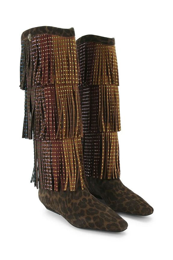 Kurt Geiger London csizma velúrból Western Fringe Pull On 5030035289 barna AW25