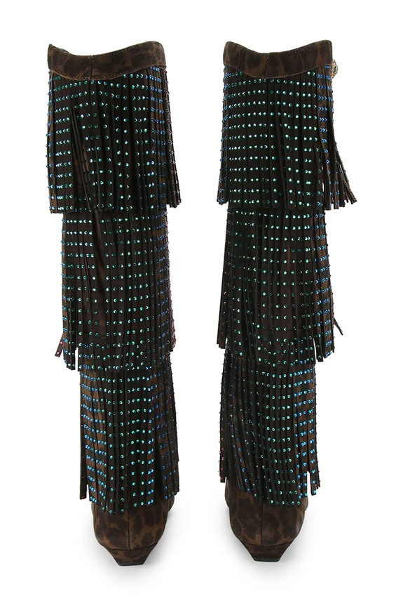 Cipők Kurt Geiger London csizma velúrból Western Fringe Pull On 5030035289 barna