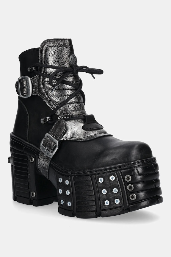 Kožené členkové topánky New Rock ITALI NEGRO BOX PLANE platforma čierna M.TM004.C3