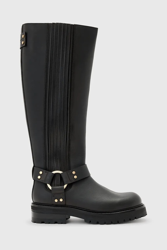 Kožené čižmy AllSaints Maddie High Boot usňová koža čierna W185FB