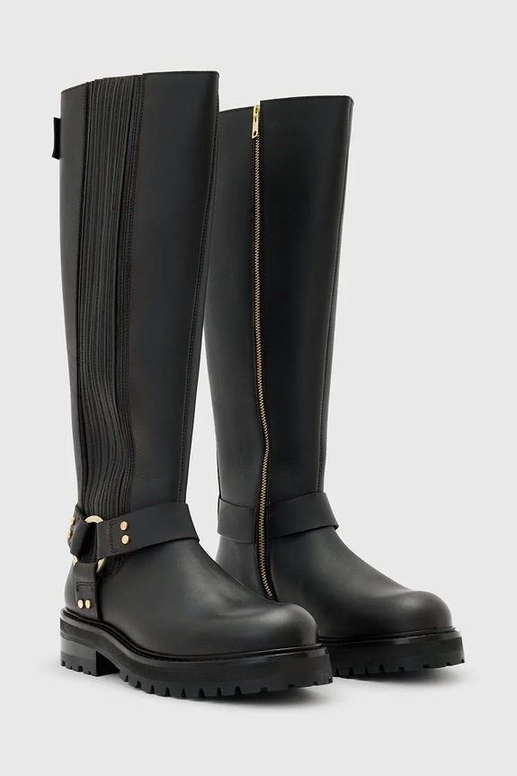 Kožené čižmy AllSaints Maddie High Boot W185FB čierna AW25