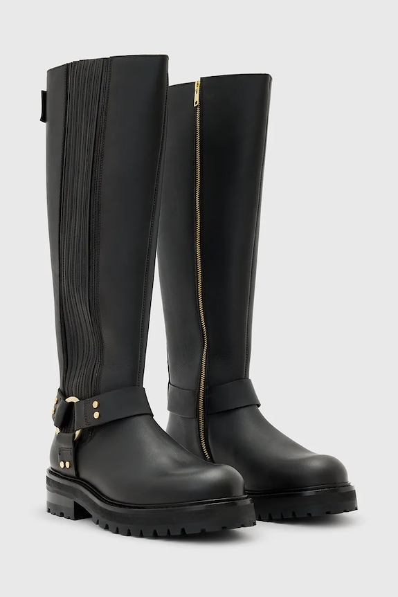 Kožené čižmy AllSaints Maddie High Boot W185FB čierna AW25