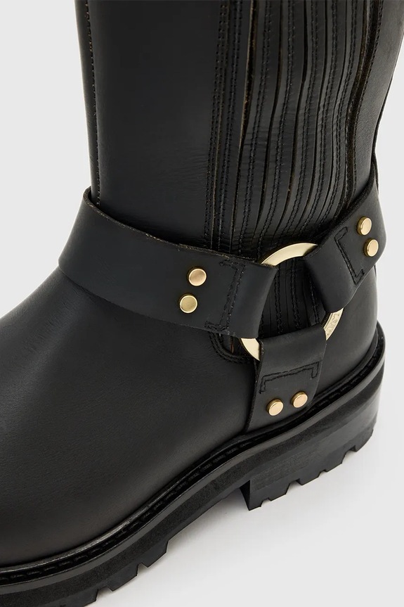 Kožené čižmy AllSaints Maddie High Boot čierna W185FB