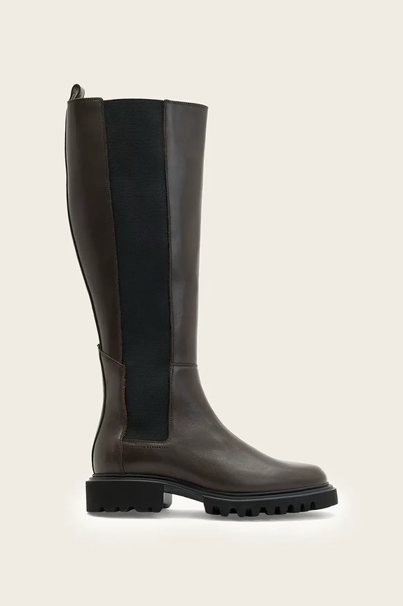 Δερμάτινες μπότες AllSaints MAEVE BOOT φλατ καφέ W098FB.BRN