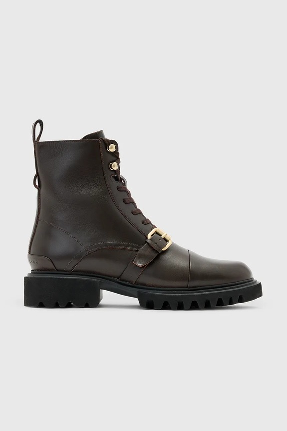 AllSaints workery skórzane Tori Boot płaski brązowy W119FB.BRN