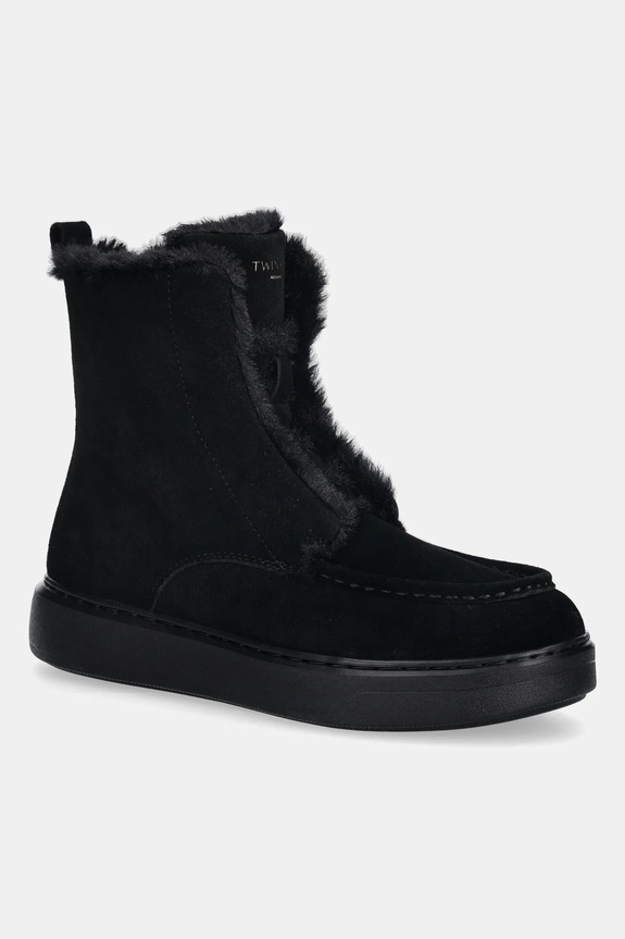 Twinset botki zamszowe płaski czarny 252TGT01C.00006