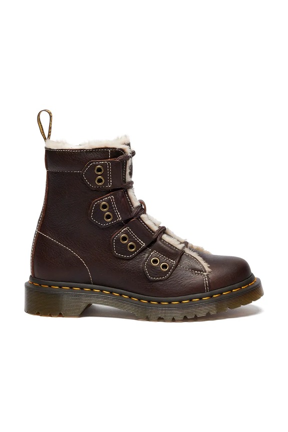 Dr. Martens workery skórzane 1460 LTT Fur Lined platforma brązowy DM41417200