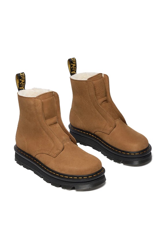 Dr. Martens botki nubukowe ZebZag Lace Less Warm Lined DM42019200 brązowy AW25