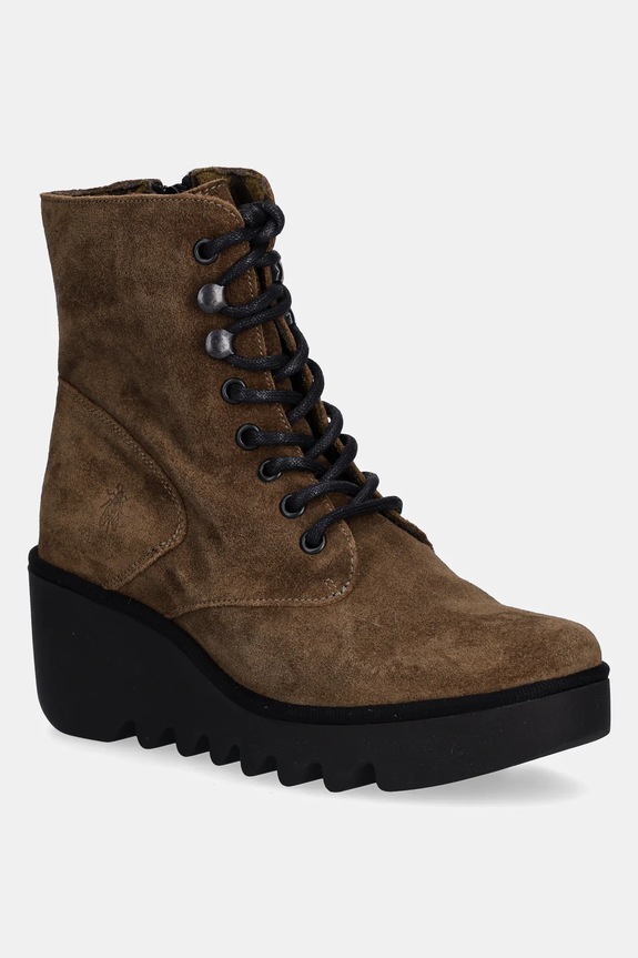 Fly London botine din piele întoarsă BIRR534FLY cu snur maro P501534009