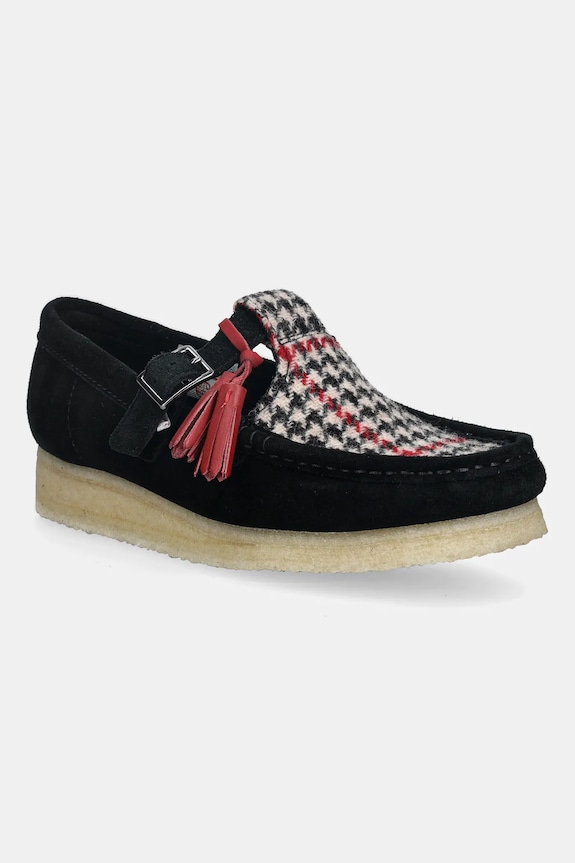 Μοκασίνια Clarks Originals Wallabee T Bar δέρμα σαμουά μαύρο 26183811
