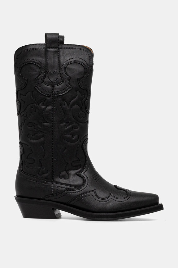 GANNI kowbojki Mid Shaft Embroidered Western Boot S3110 czarny AW25