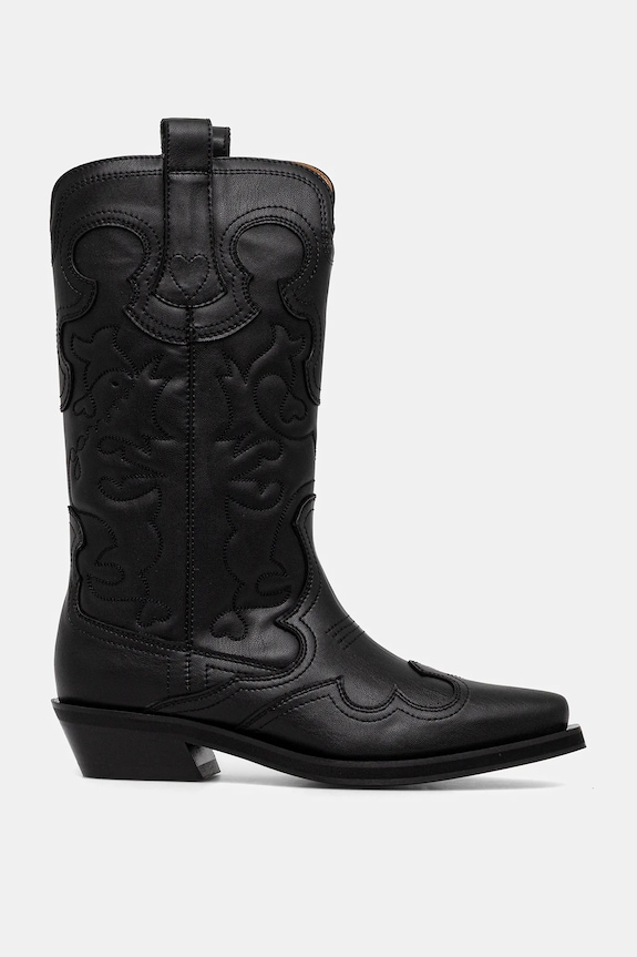GANNI kowbojki Mid Shaft Embroidered Western Boot S3110 czarny AW25