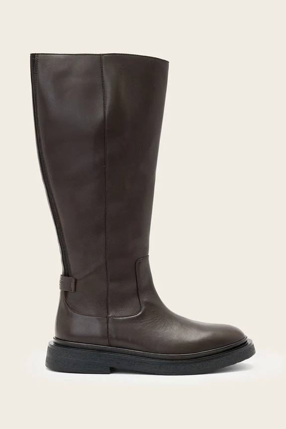 Kožne čizme AllSaints Escher Rider Boot zrnata koža smeđa W083FD