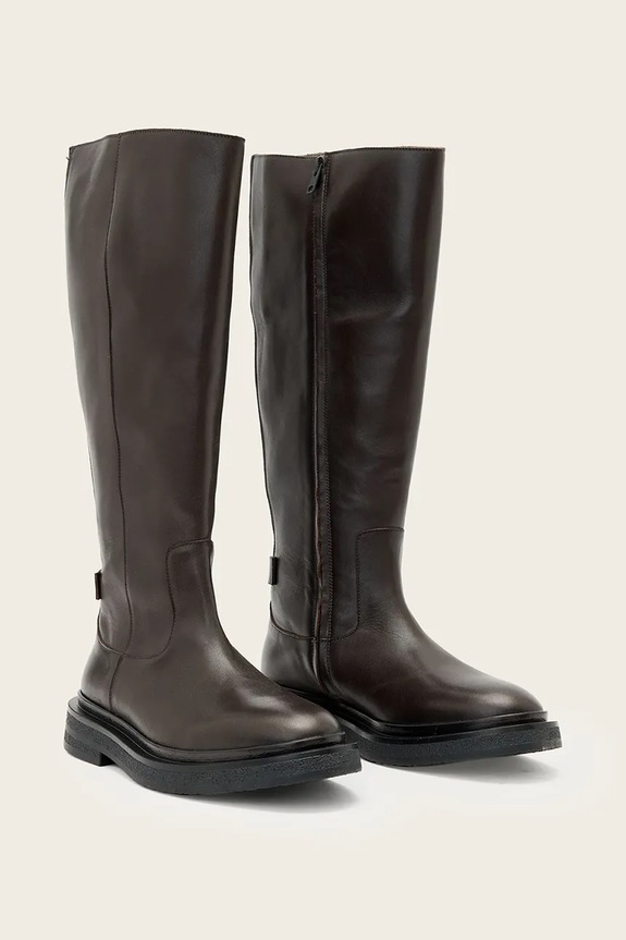 Kožne čizme AllSaints Escher Rider Boot W083FD smeđa AW25