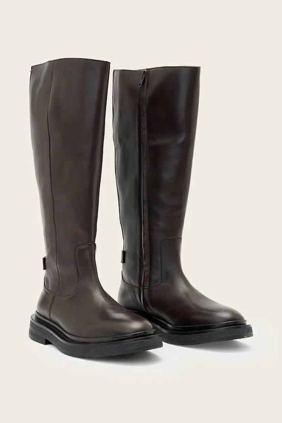 Kožne čizme AllSaints Escher Rider Boot W083FD smeđa AW25