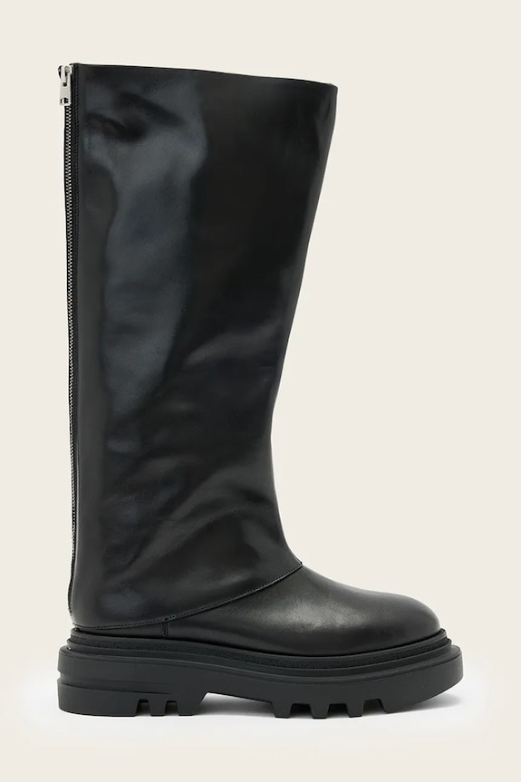 Δερμάτινες μπότες AllSaints Maxie Boot ίσια πλατφόρμα μαύρο W064FD