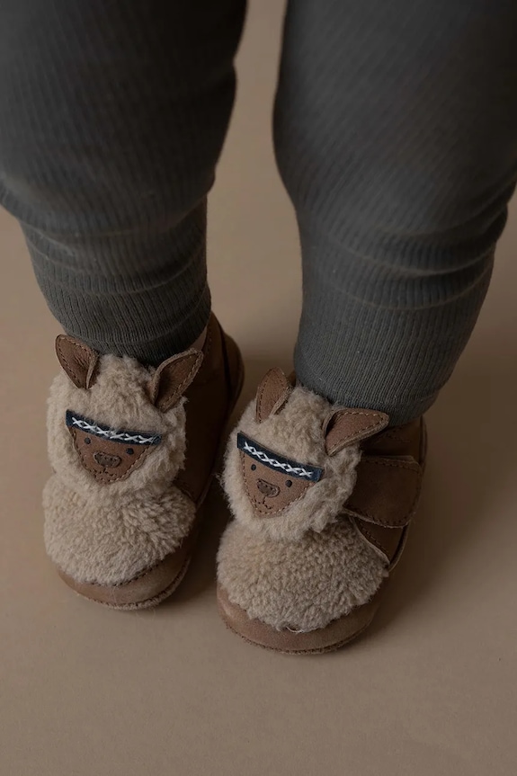 Zimné kožené topánky pre bábätká Donsje Matijn Sneakers Alpaca jemné zateplenie hnedá 1042101