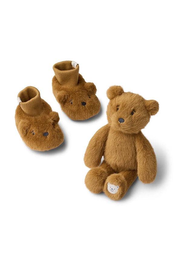 Liewood buty niemowlęce Basim Bear Baby Plush Gift Set ocieplane brązowy LW20296.9BYA