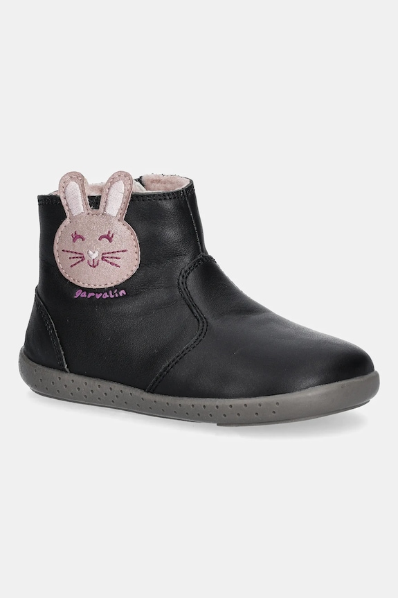 Garvalin buty zimowe skórzane dziecięce na zamek czarny 251301.19.23