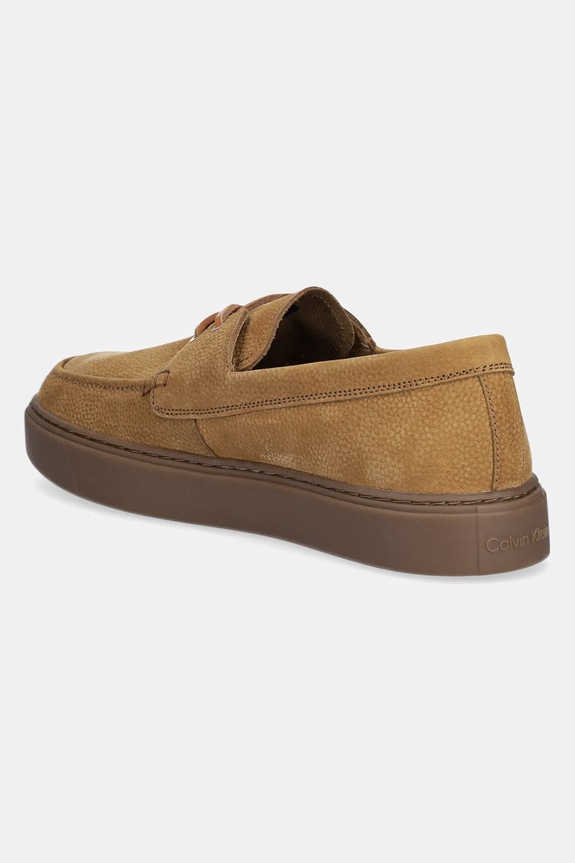 Obuv Nubukové mokasíny Calvin Klein HYBRID LACE UP BOAT NU HM0HM01892 hnedá