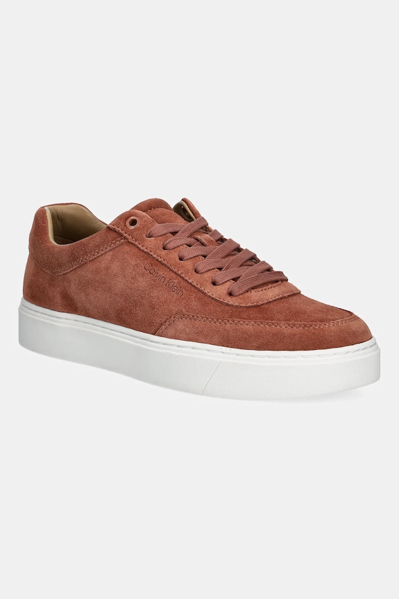 Calvin Klein sneakers din piele întoarsă CLEAN CUP LOW LACEUP OXF SU mic de statură maro HM0HM01880
