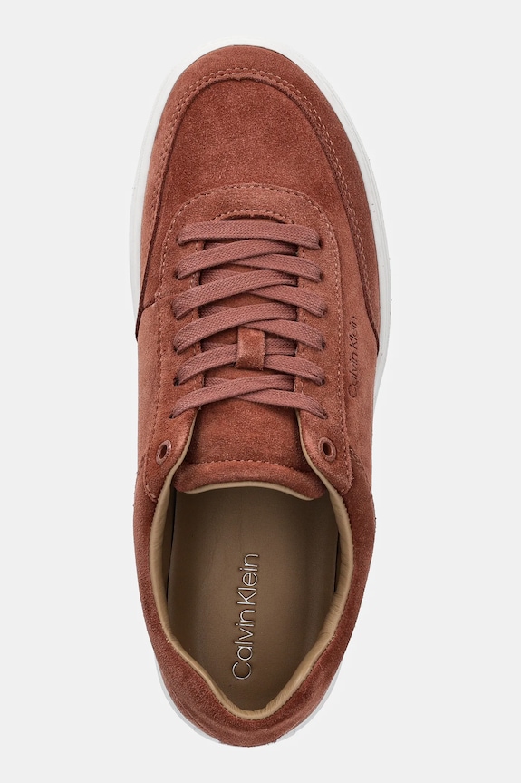 Calvin Klein sneakers din piele întoarsă CLEAN CUP LOW LACEUP OXF SU maro HM0HM01880