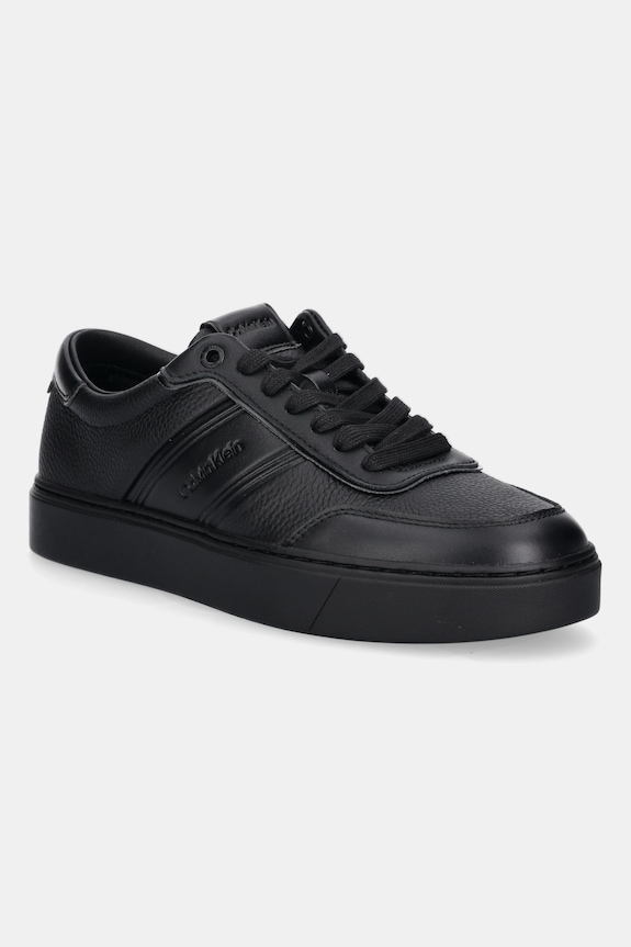 Tenisky Calvin Klein CLEAN CUP LOW LACE TAPE imitace kůže černá HM0HM01898