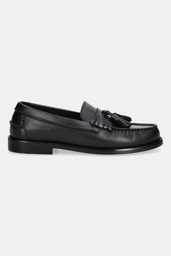 Tommy Hilfiger bőr mokaszin TH TASSEL LTH LOAFER FM0FM05494 fekete AW25