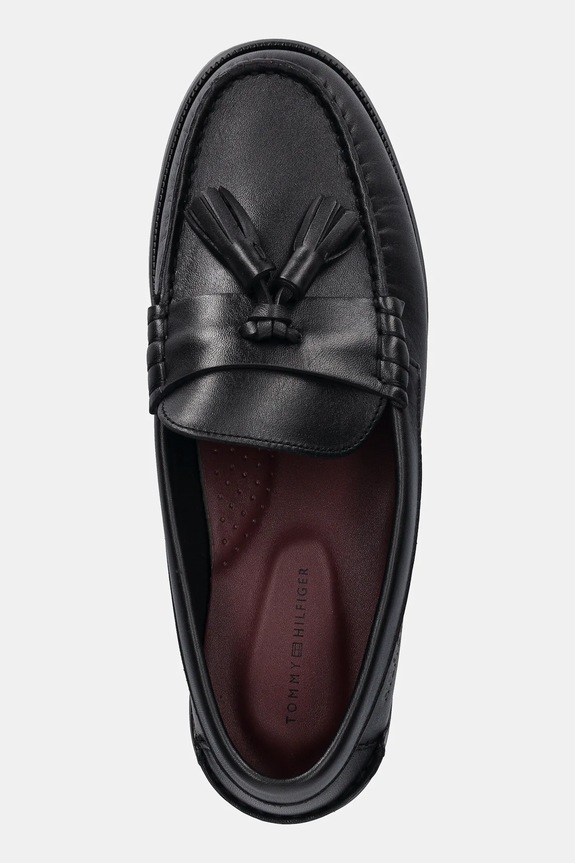 Tommy Hilfiger bőr mokaszin TH TASSEL LTH LOAFER fekete FM0FM05494