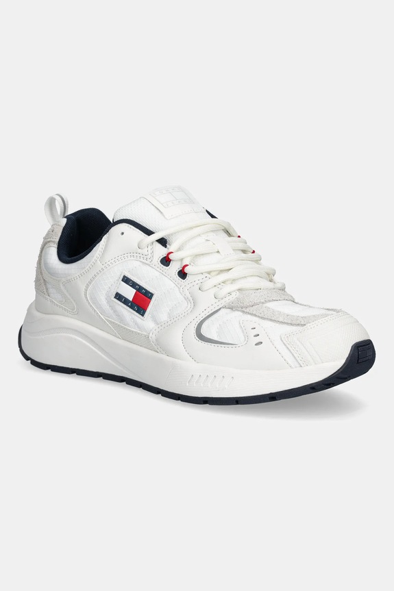 Tenisky Tommy Jeans TJM RUNNER MIX MATERIAL imitácia kože biela EM0EM01581
