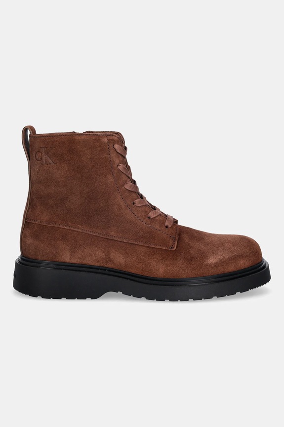 Calvin Klein pantofi de piele întoarsă COMBAT ESS LACE UP ZIP BOOT SU YM0YM01371 maro AW25