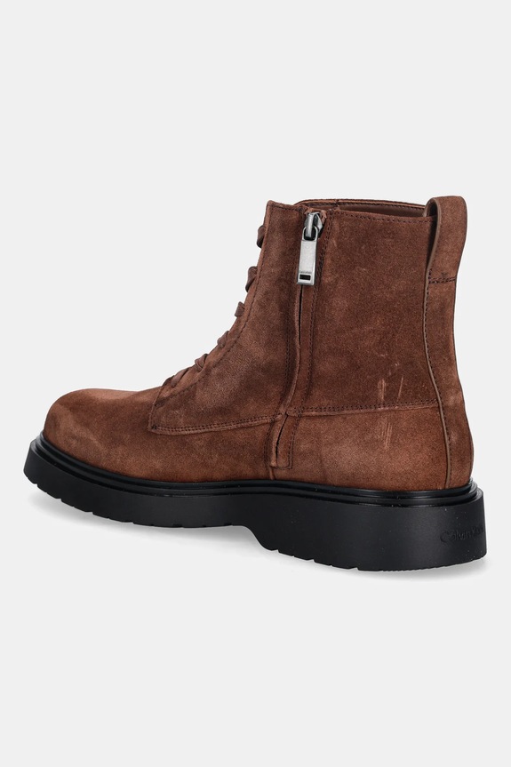 Încălțăminte Calvin Klein pantofi de piele întoarsă COMBAT ESS LACE UP ZIP BOOT SU YM0YM01371 maro