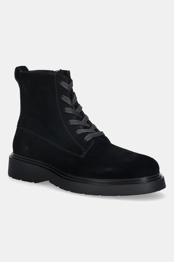 Semišové topánky Calvin Klein COMBAT ESS LACE UP ZIP BOOT SU nezateplené čierna YM0YM01371