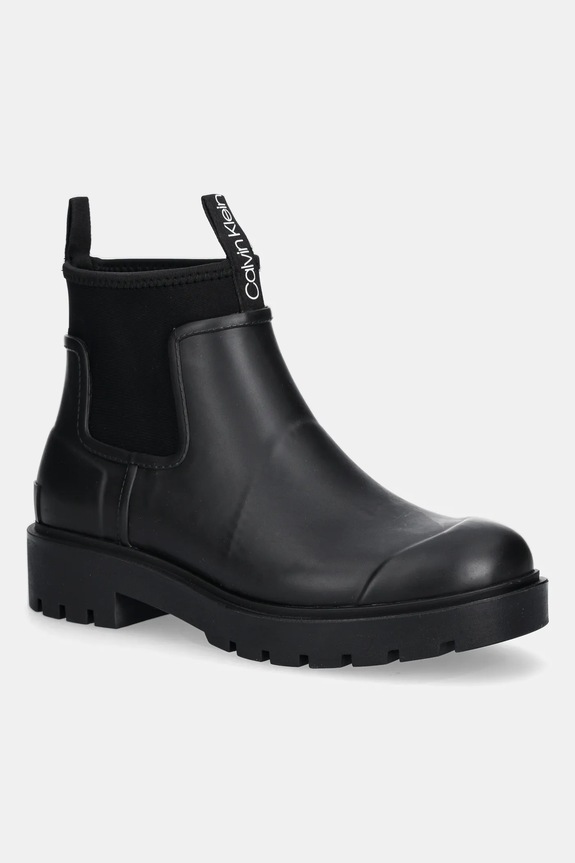 Calvin Klein stivaletti chelsea COMBAT RAIN BOOT finta pelle fiore nero YM0YM01376