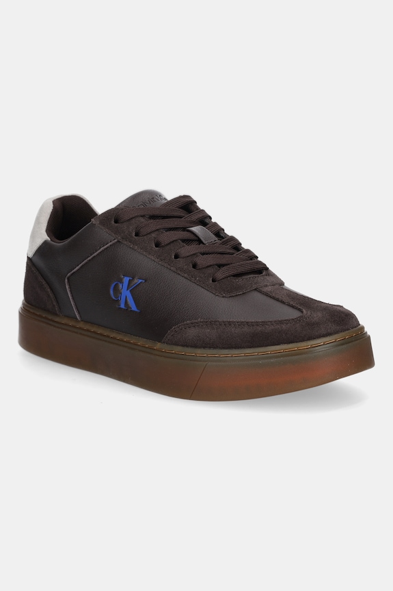 Kožne tenisice Calvin Klein CLASSIC CUPSOLE LACEUP WT MIX brušena koža smeđa YM0YM01429