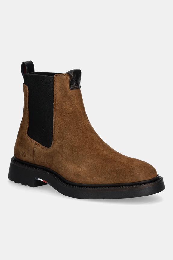 Semišové kotníkové boty Tommy Hilfiger COMFORT LWT SDE CHELSEA nezateplené hnědá FM0FM05592