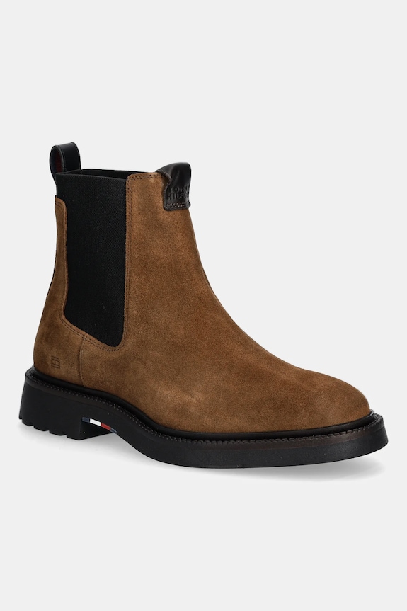 Semišové kotníkové boty Tommy Hilfiger COMFORT LWT SDE CHELSEA nezateplené hnědá FM0FM05592