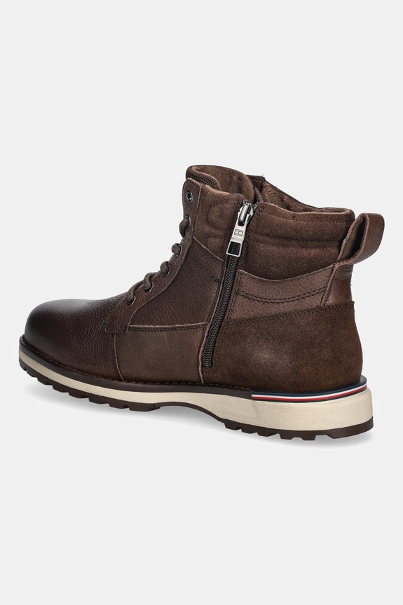 Încălțăminte Tommy Hilfiger ghete de piele CORPORATE W LTH LACE BOOT FM0FM05606 maro
