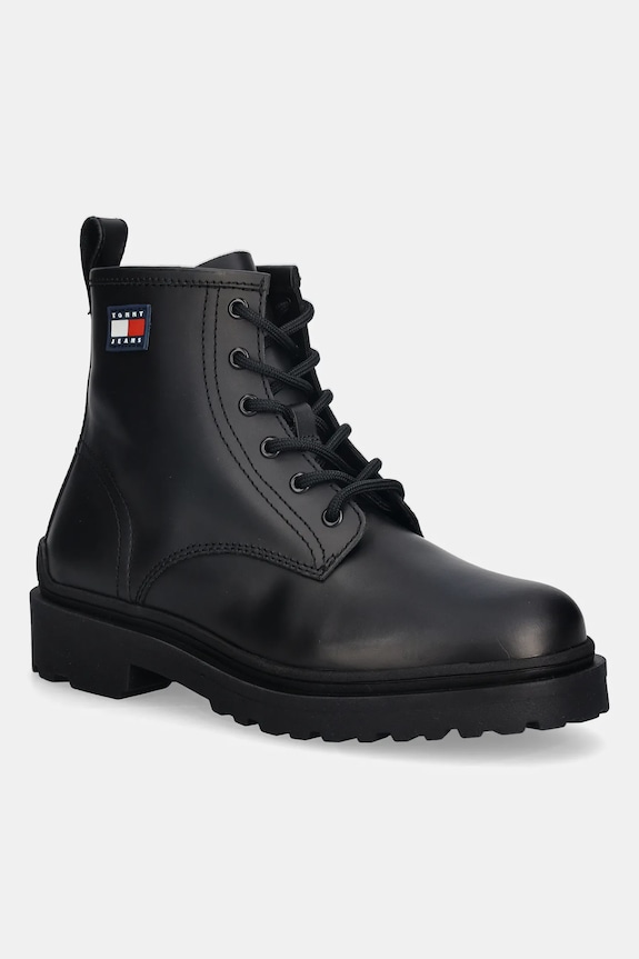 Tommy Jeans ghete de piele TJM LACE UP RUBBERIZED cu snur negru EM0EM01628