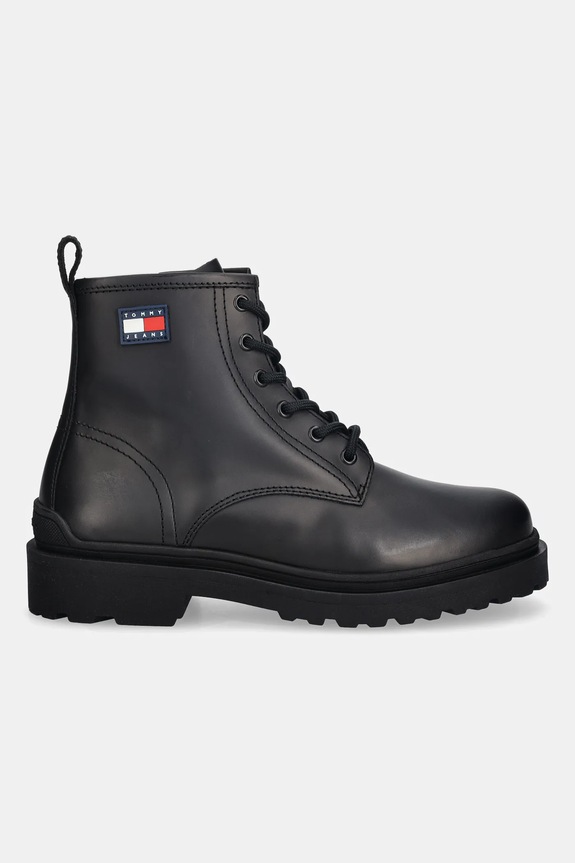 Tommy Jeans ghete de piele TJM LACE UP RUBBERIZED EM0EM01628 negru NC25