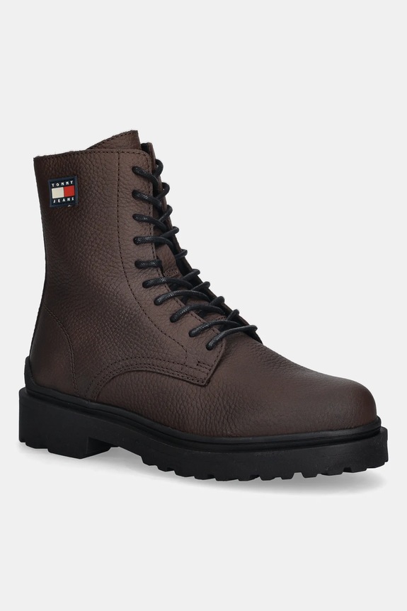 Tommy Jeans buty skórzane TJM LACE UP TUMBLED HIGH skóra licowa brązowy EM0EM01631