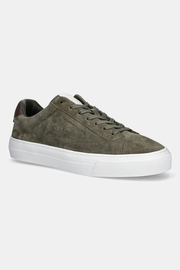 Semišové tenisky Tommy Hilfiger PREMIUM DRESS CUPSOLE SUEDE přírodní kůže zelená FM0FM05573
