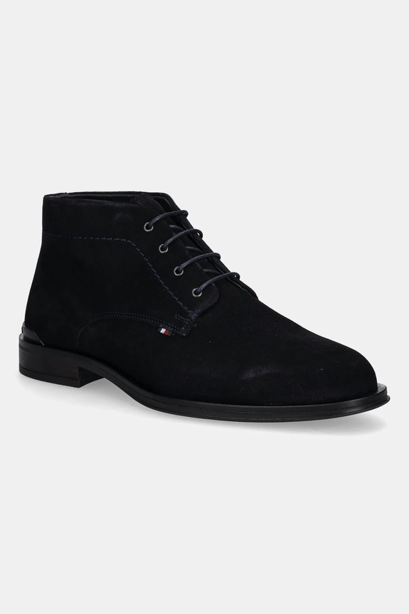 Semišové členkové topánky Tommy Hilfiger CORPORATE HILFIGER SDE BOOT nezateplené tmavomodrá FM0FM05579